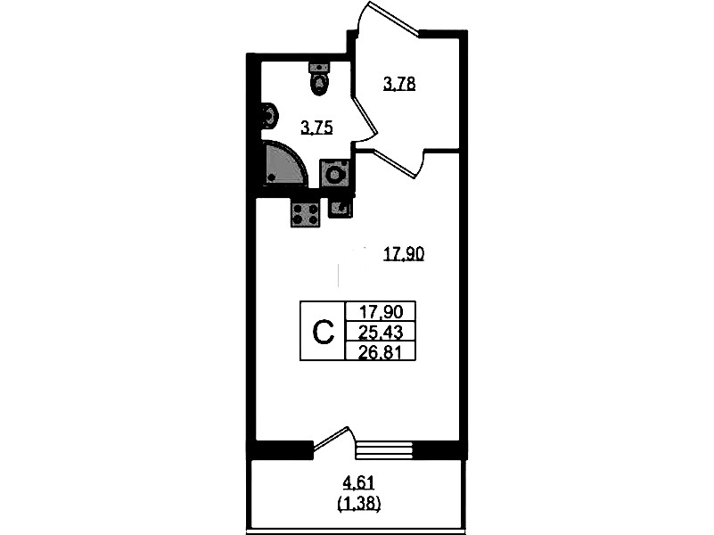 Квартира студия 26.81 м², 6/12 эт., ЖК «UP! Квартал Воронцовский»